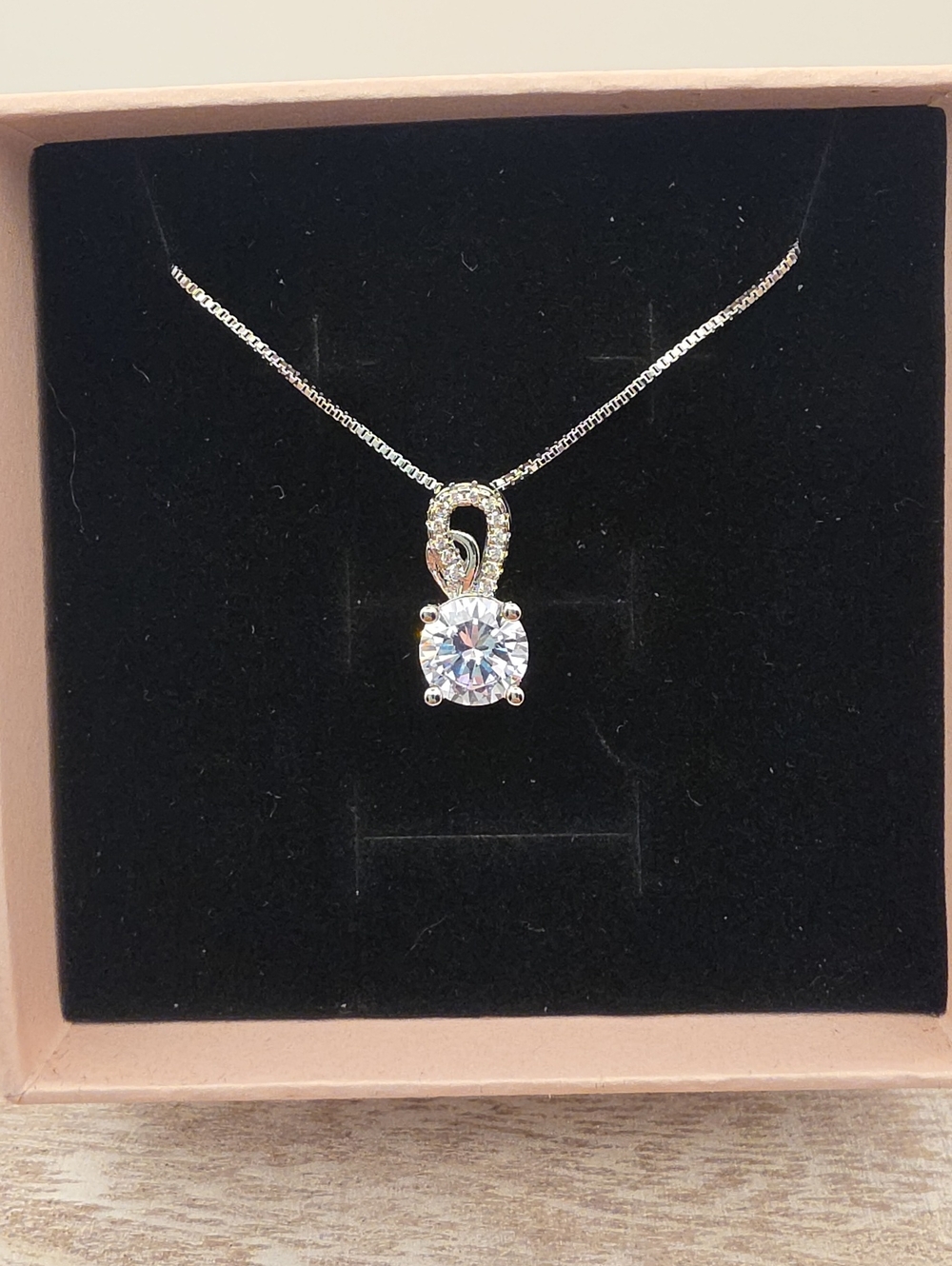 Classic Silver Solitaire Cubic Zirconia Pendant Necklace - Silver - Picture 1 of 7